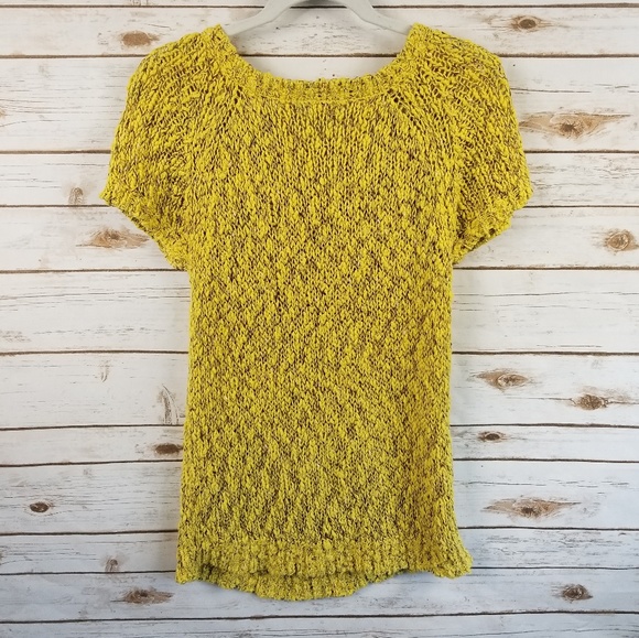[Anthro]Moth yellow open knit short sleeve sweater - Picture 3 of 8